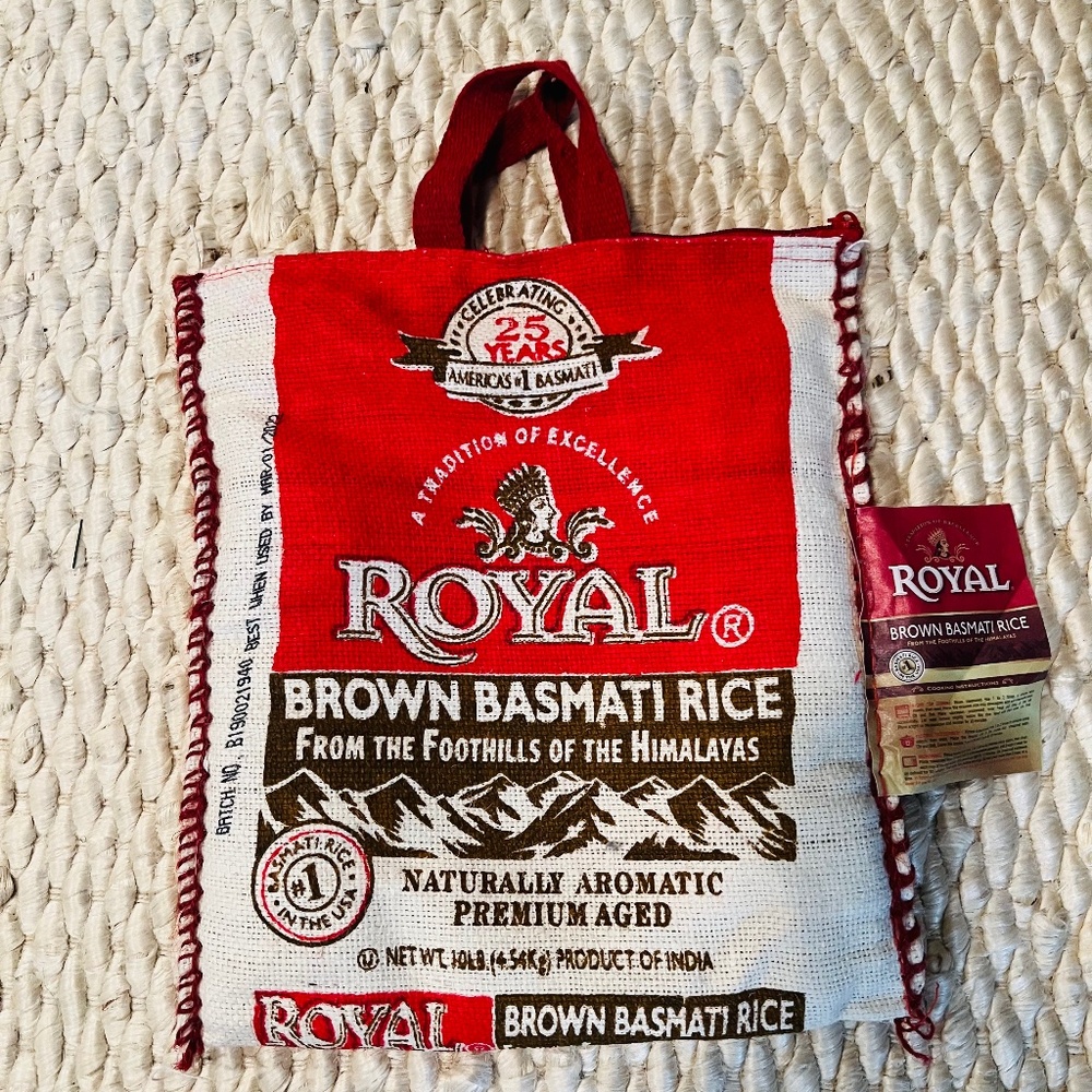 Royal Basmati Brown Rice Burlap Bag With Handles & Zipper - No rice  :-(
